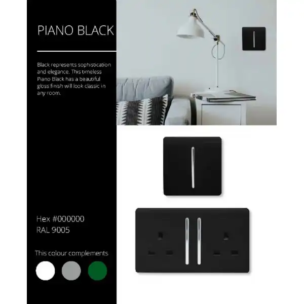Trendi, Artistic Modern 1 Gang Blanking Plate Gloss Black Finish, BRITISH MADE, (25mm Back Box Required), 5yrs Warranty