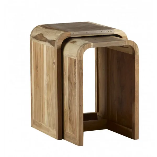 Reclaimed Wood U Shaped Nest of 2 Side Tables