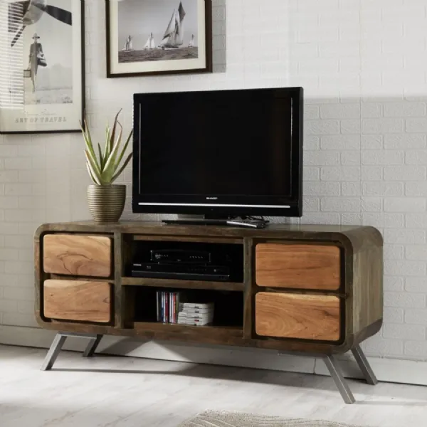 Reclaimed Wood 4 Drawer TV Media Unit Metal Legs
