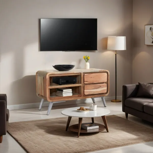 Reclaimed Wood 2 Door TV Media Cabinet Metal Angled Legs