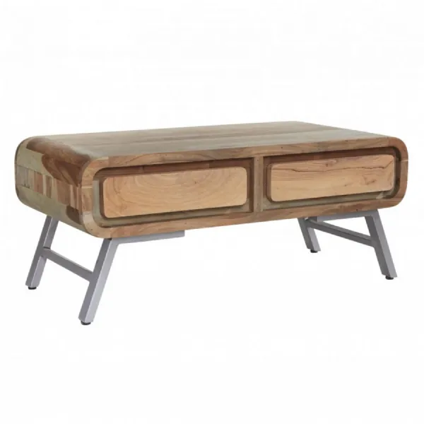 Reclaimed Wood 2 Drawer Coffee Table Metal Legs
