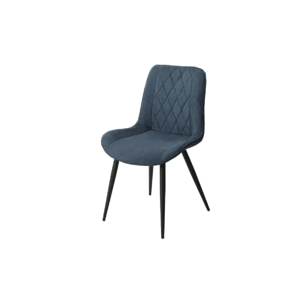Diamond Stitch Blue Cord Fabric Dining Chair Black Legs