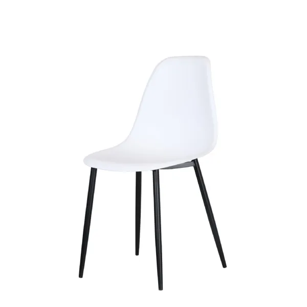 White Curved Dining Chair with Black Metal Tapering Legs