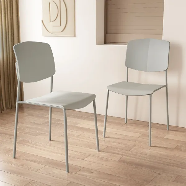Light Grey Stackable Design Dining Chair Metal Legs