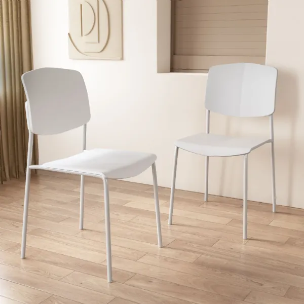White Stackable Design Dining Chair Metal Legs