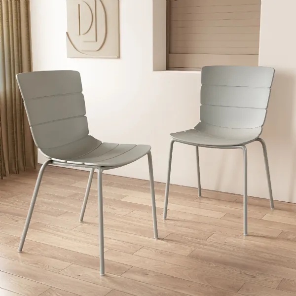 Light Grey Ribbed Dining Chair Metal Legs