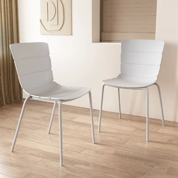 White Ribbed Dining Chair Metal Legs