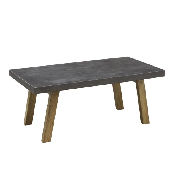 Grey Polymer Concrete Top Rectangular Coffee Table with Mindi Wood Legs