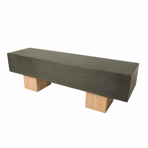 Dark Charcoal Polymer Concrete Bench with Mindi Wood Base