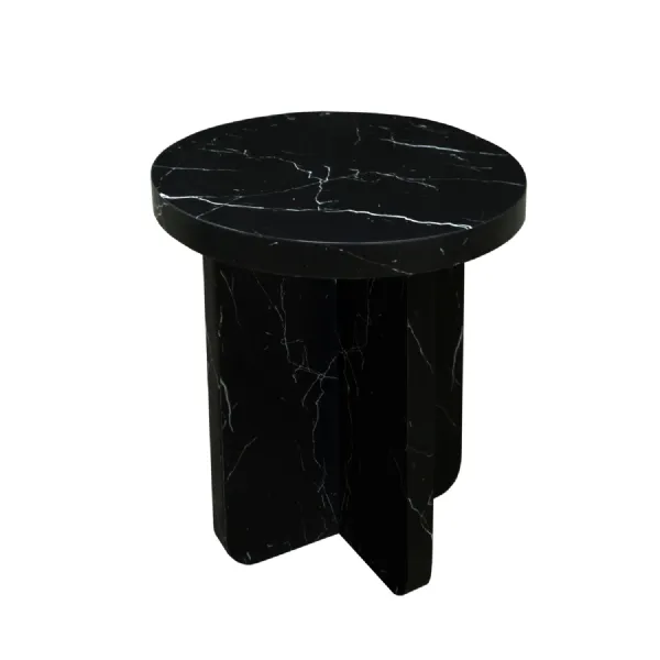 Modern Round Matt Black Lamp Side Table with Sculpted Base