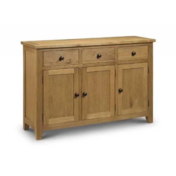 Waxed Finish White Oak Wood Large 3 Door 3 Drawer Sideboard Buffet