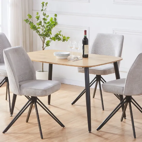 Light Oak Effect Rectangular Dining Table Black Metal Legs