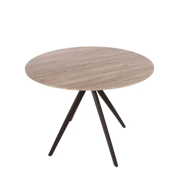 Grey Oak Effect Top Round Dining Table Pedestal Black Legs