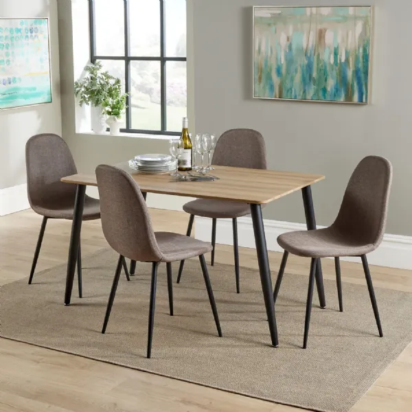 Aged Oak Effect Top 120cm Dining Table Set 4 Chairs