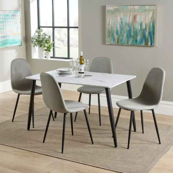 White Marble Effect Top 120cm Dining Table Set 4 Chairs