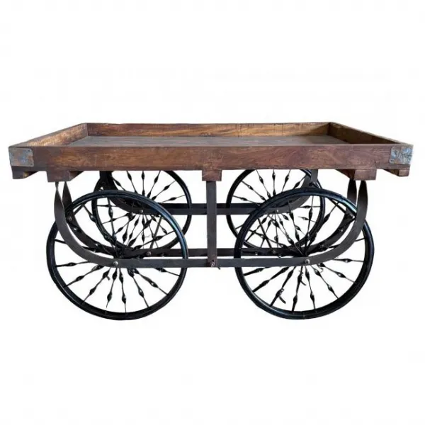 Industrial Metal and Wood Cart with Vintage Black Wheel Base