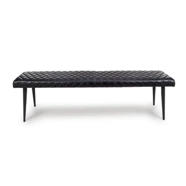 Black Leather 160cm Large Dining Bench Black Metal Legs