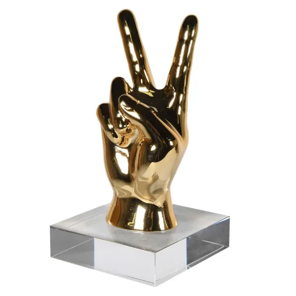 Peace Hand Sculpture On Crystal Base