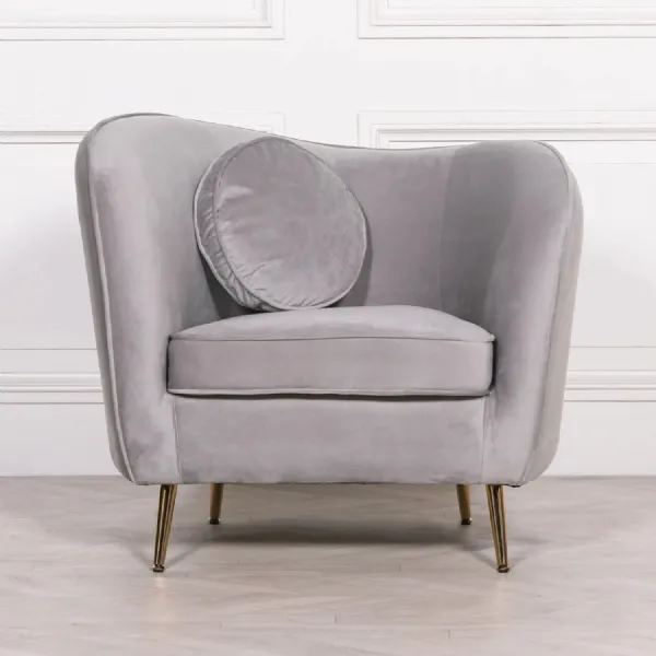 Grey Velvet Armchair with Cushion