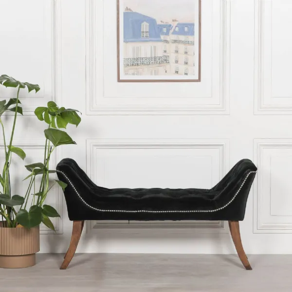 Black Velvet Hallway Bench with Stud Detailing