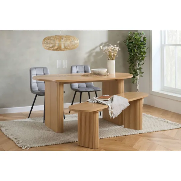 Natural Effect Wood Oval Dining Set with 2 Chairs and Bench