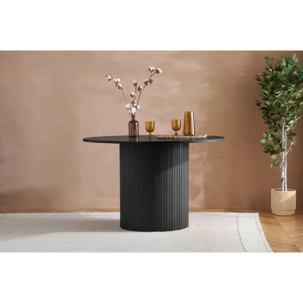 Black Wood 120cm Round Dining Table Fluted Base