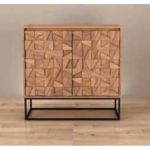 Natural Wood Block Design Small 2 Door Sideboard