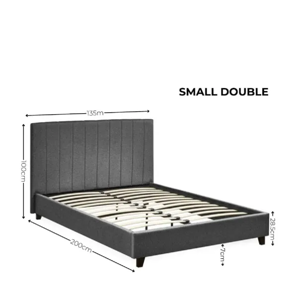Aylen Dark Grey Faux Linen Upholstered 120cm Small Double Bed Frame