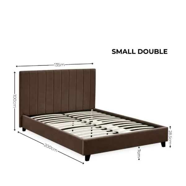 Aylen Chocolate Brown Velvet Upholstered 120cm Small Double Bed Frame