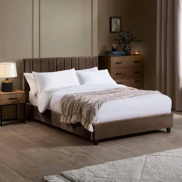 Aylen Chocolate Brown Velvet Upholstered 135cm Double Bed Frame