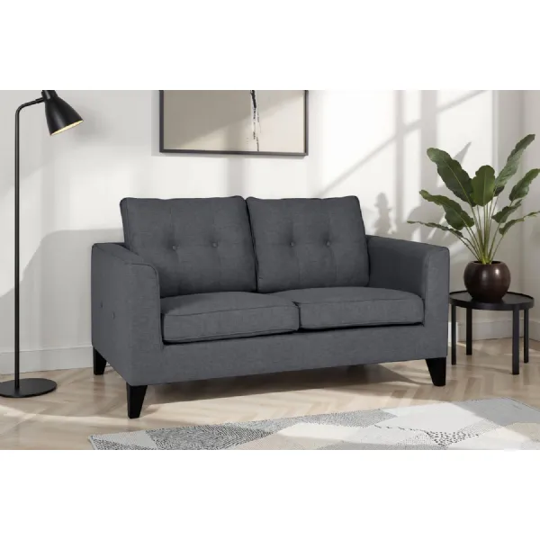 Charcoal Fabric Buttoned Upholstered 2 Seater Sofa
