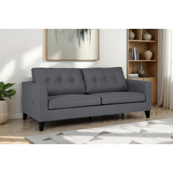 Charcoal Grey Fabric 3 Seater Sofa with Button Tufted