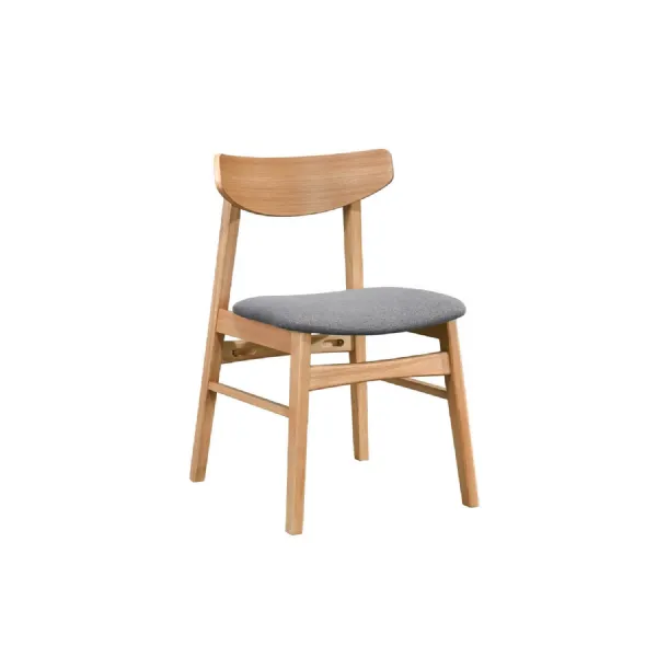 Natural Oak Dining Chair Grey Padded Fabric Seat