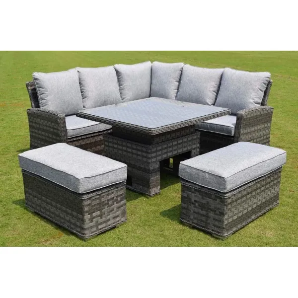 Grey Rattan Garden Dining Set with 100cm Square Rising Table