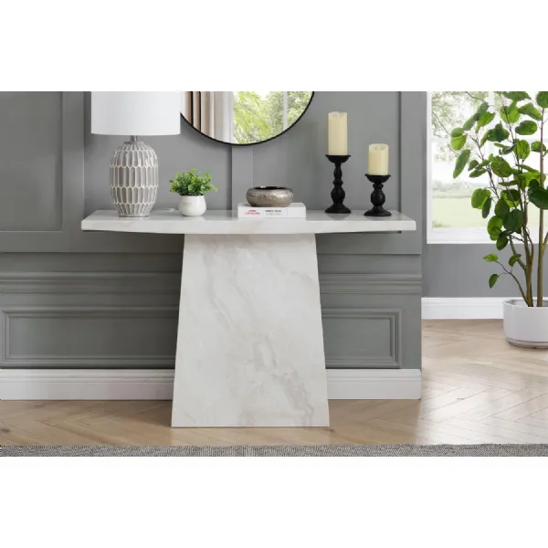 Taupe Marble Gloss Finish Rectangular Console Hall Table