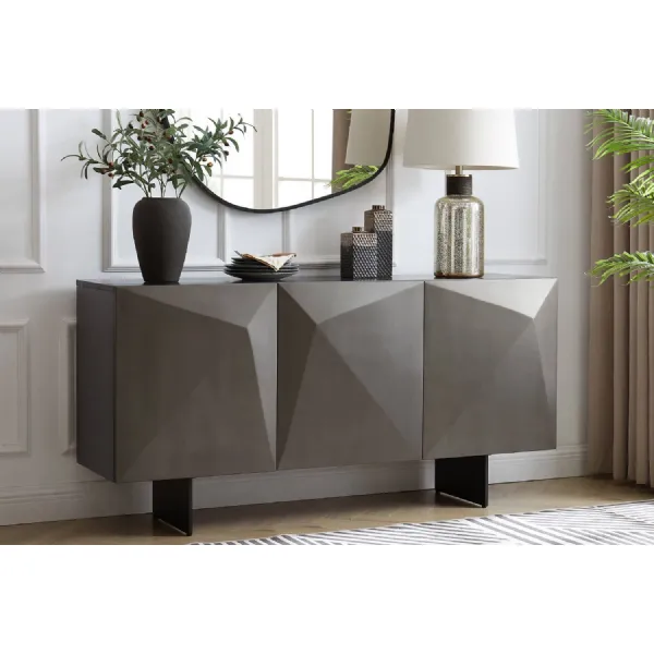 Brown Geometric Designed 3 Door Wide Sideboard