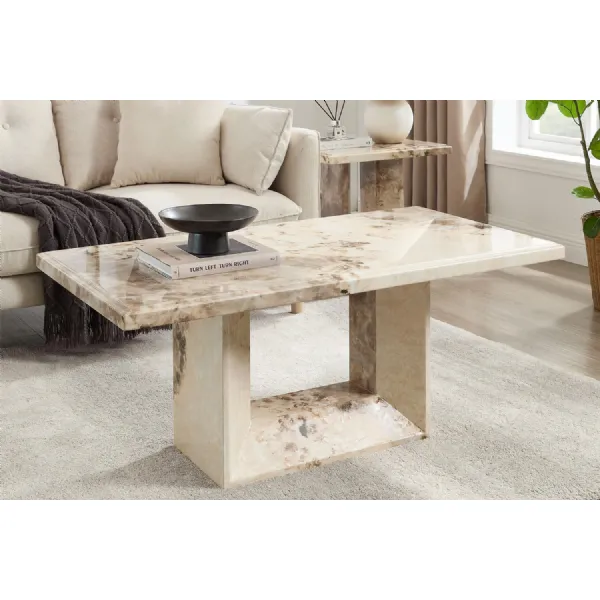 Mocha High Gloss Marble Rectangular Coffee Table