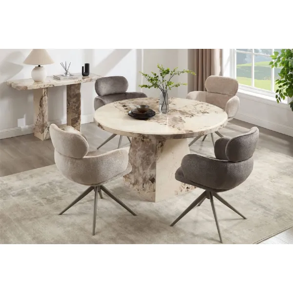 Mocha Gloss Marble 1.3m Round Dining Table Pedestal Base