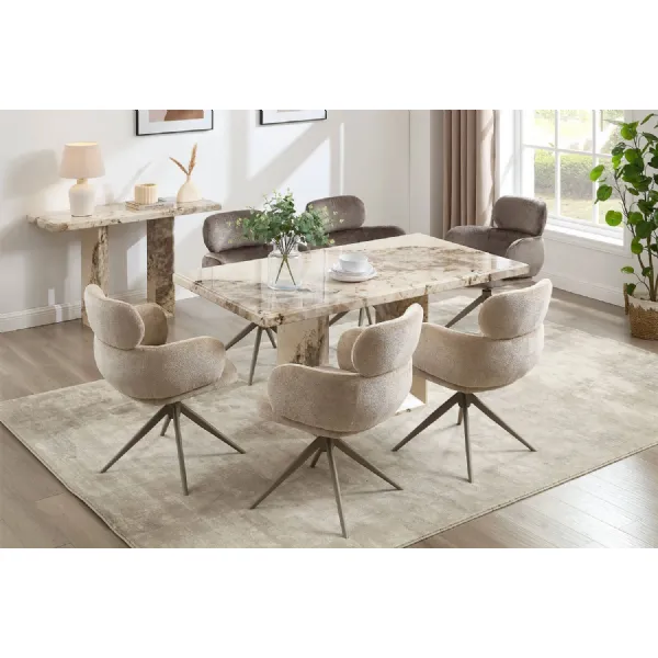 Mocha Gloss Marble 1.6m Large Dining Table Geometric Base