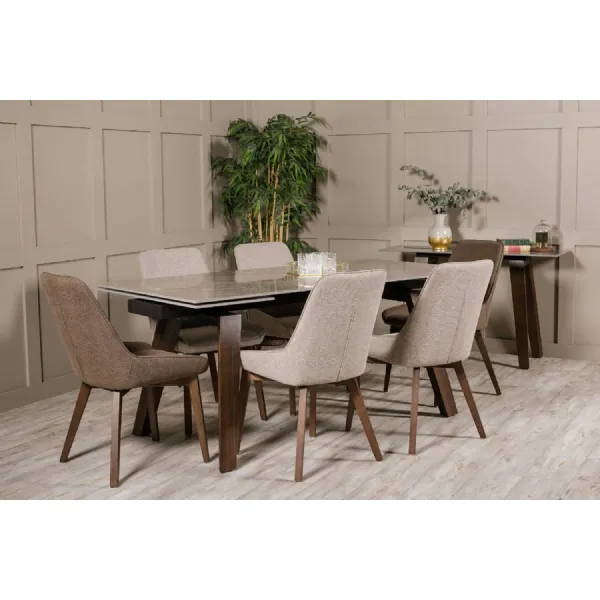 Brown Fabric Dining Chair Black Legs