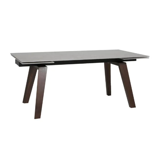 Brown Stone Top Extending Dining Table with Walnut Legs