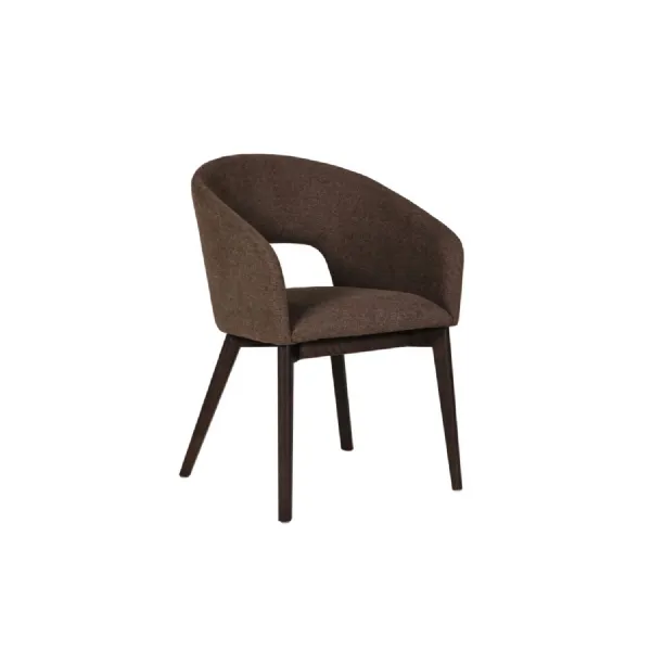 Brown Fabric Upholstered Curved Dining Chair Walnut Legs