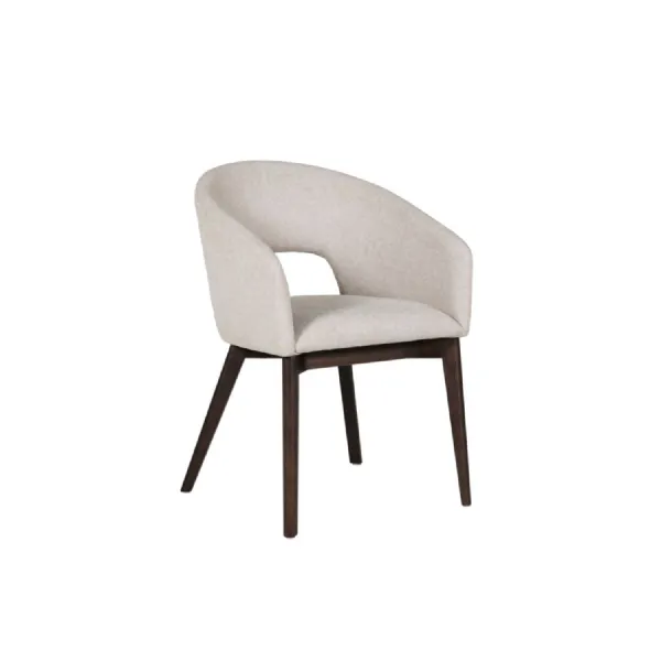 Natural Fabric Curved Dining Chair with Walnut Legs