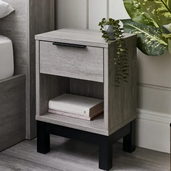 Bali 1 Drawer Bedside Grey Oak