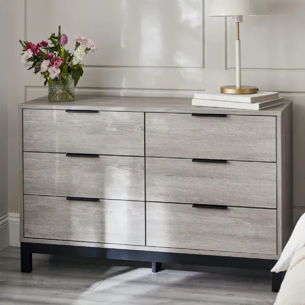 Bali 6 Drawer Wide Chest Grey Oak