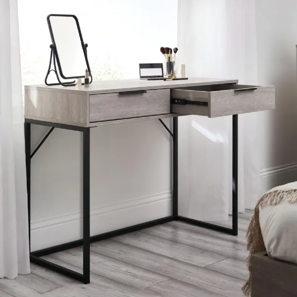 Bali 2 Drawer Dressing Table Desk Grey Oak