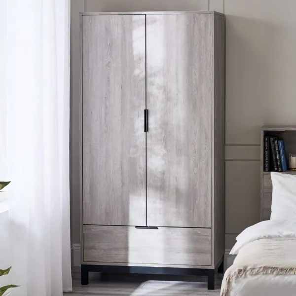 Bali 2 Door 1 Drawer Wardrobe Grey Oak