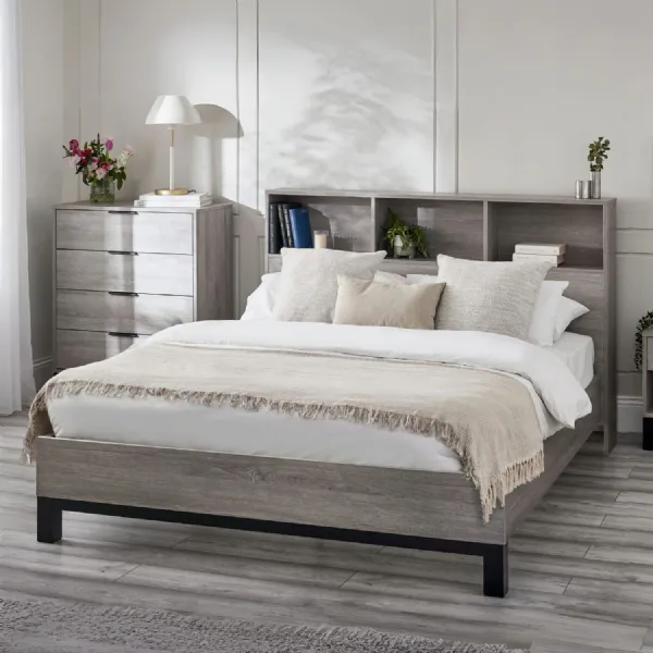 Bali Bookcase Headboard Bed 135cm Grey Oak