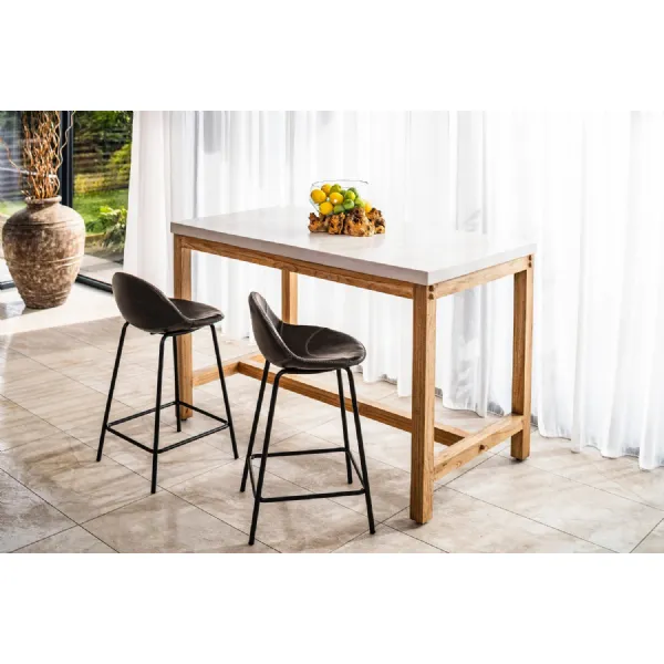 Modern Brown Vegan Leather Curved Counter Stool with Steel Base
