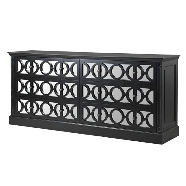 Black Fayence Mirrored 6 Drawer Chest